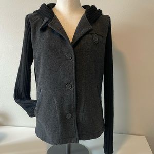 Smartwool Hooded Wool-Blend Button Jacket | Charcoal Gray | Size M